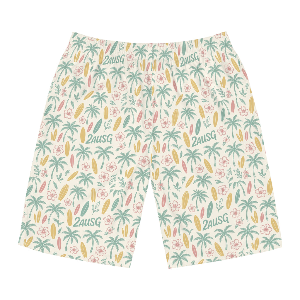 Tropical Palm Surf Pattern Board Shorts