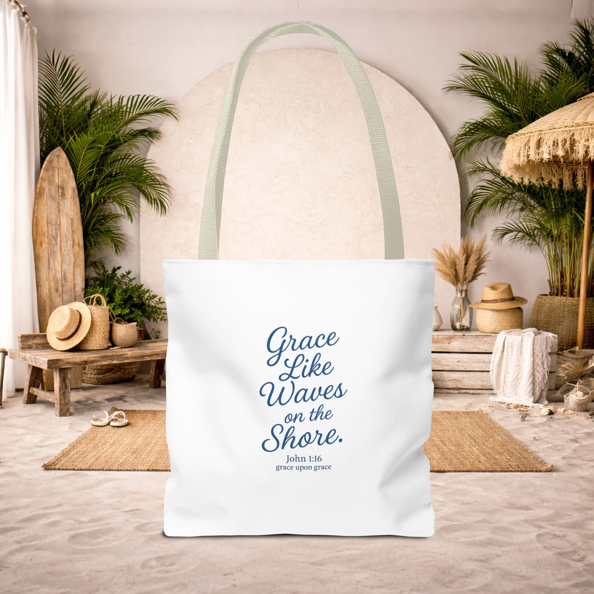 Grace Like Waves on the Shore Tote Bag
