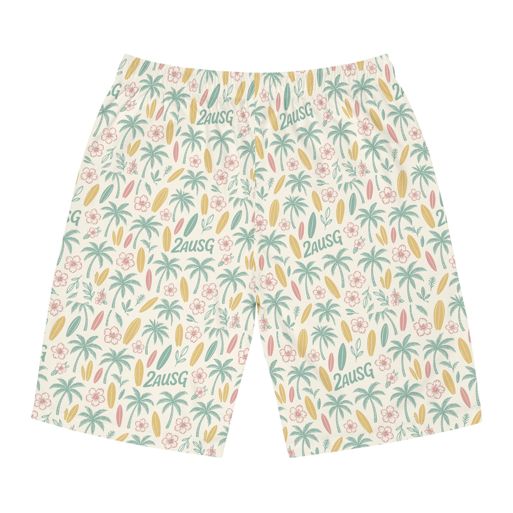 Tropical Palm Surf Pattern Board Shorts