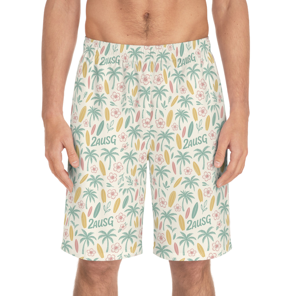 Tropical Palm Surf Pattern Board Shorts