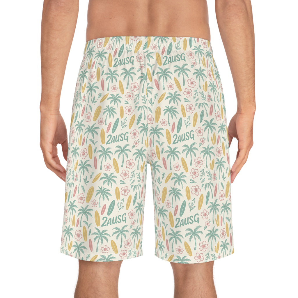 Tropical Palm Surf Pattern Board Shorts
