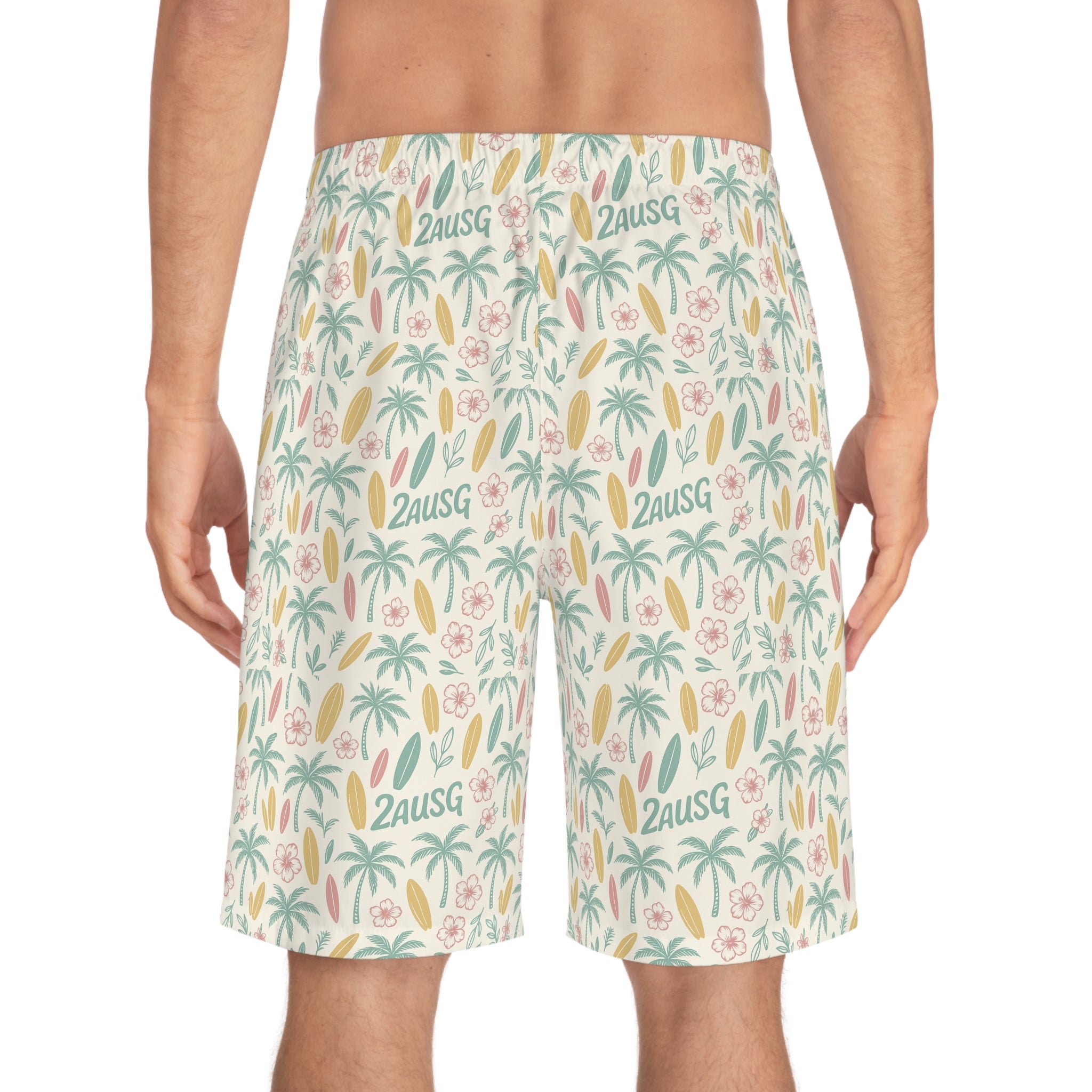 Tropical Palm Surf Pattern Board Shorts